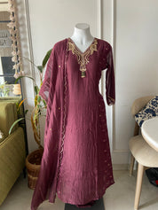 Shraddha Sai panel  pure mul Chanderi dress-wine