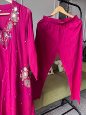 Mannat Pocket Embroided Mul Cotton Dress- Pink