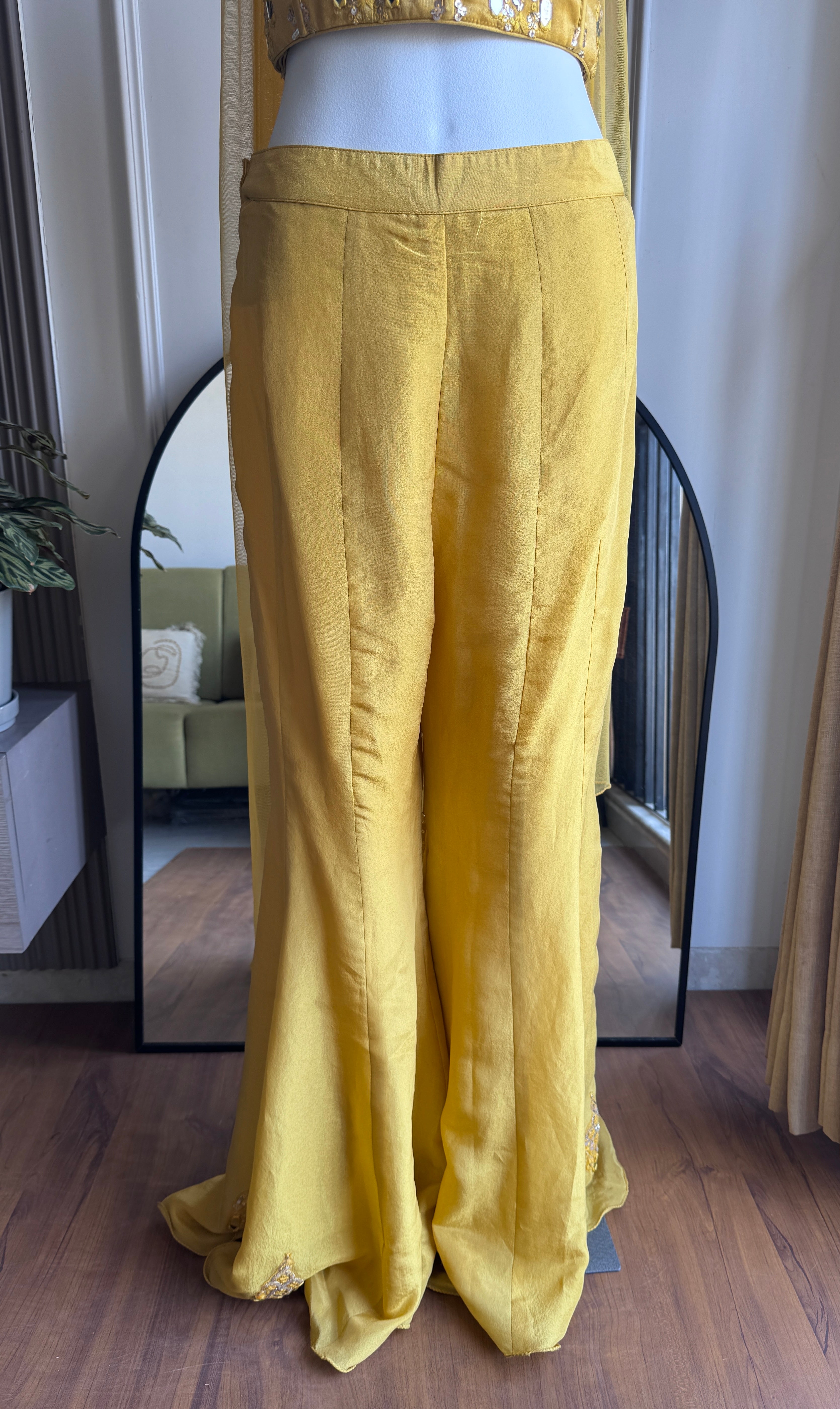 Swara Mirror Work Corset With Fish Cut Plazzo Coord Set- Yellow