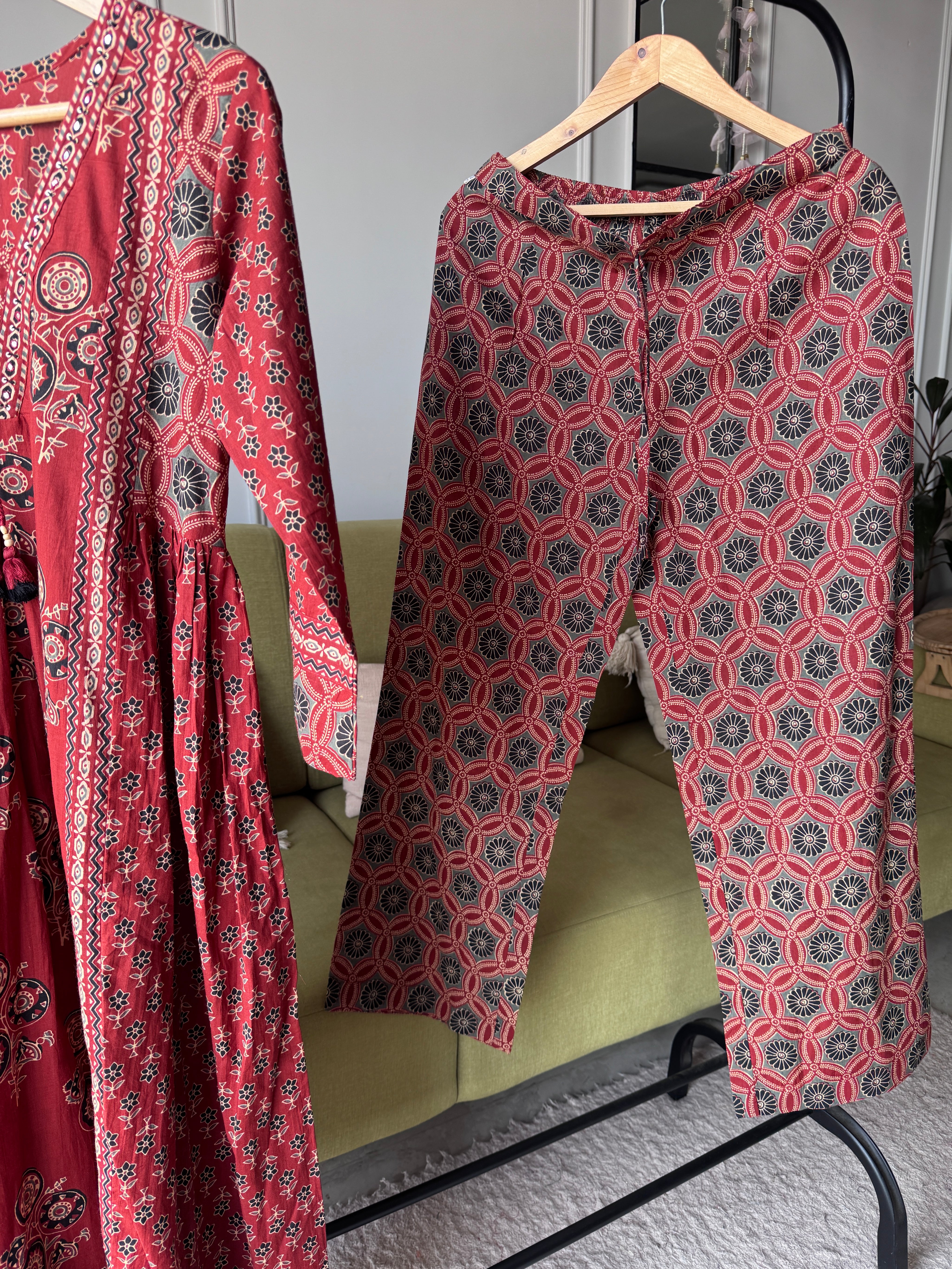 Usha Ajrakh Cotton Dress- Red