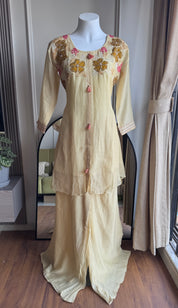 Soniya Handwork Mul Chanderi Set-Dusty Yellow (Make to Order)