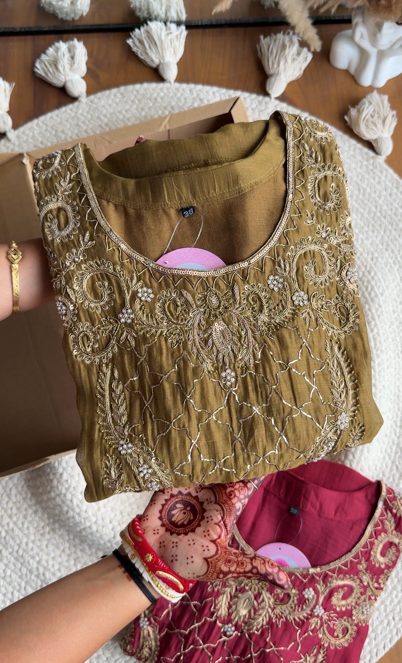 Shama Hand  Zardoshi Aline Dress- Mehndi Green