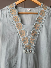 Monika Scalloped Neck Embroided Dress- Dusty Blue