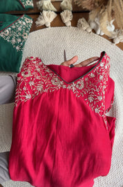 Sima Handwork Mul Chanderi Dress- Red