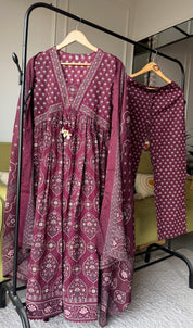 Niyati Cotton Anarkali Dress-Wine