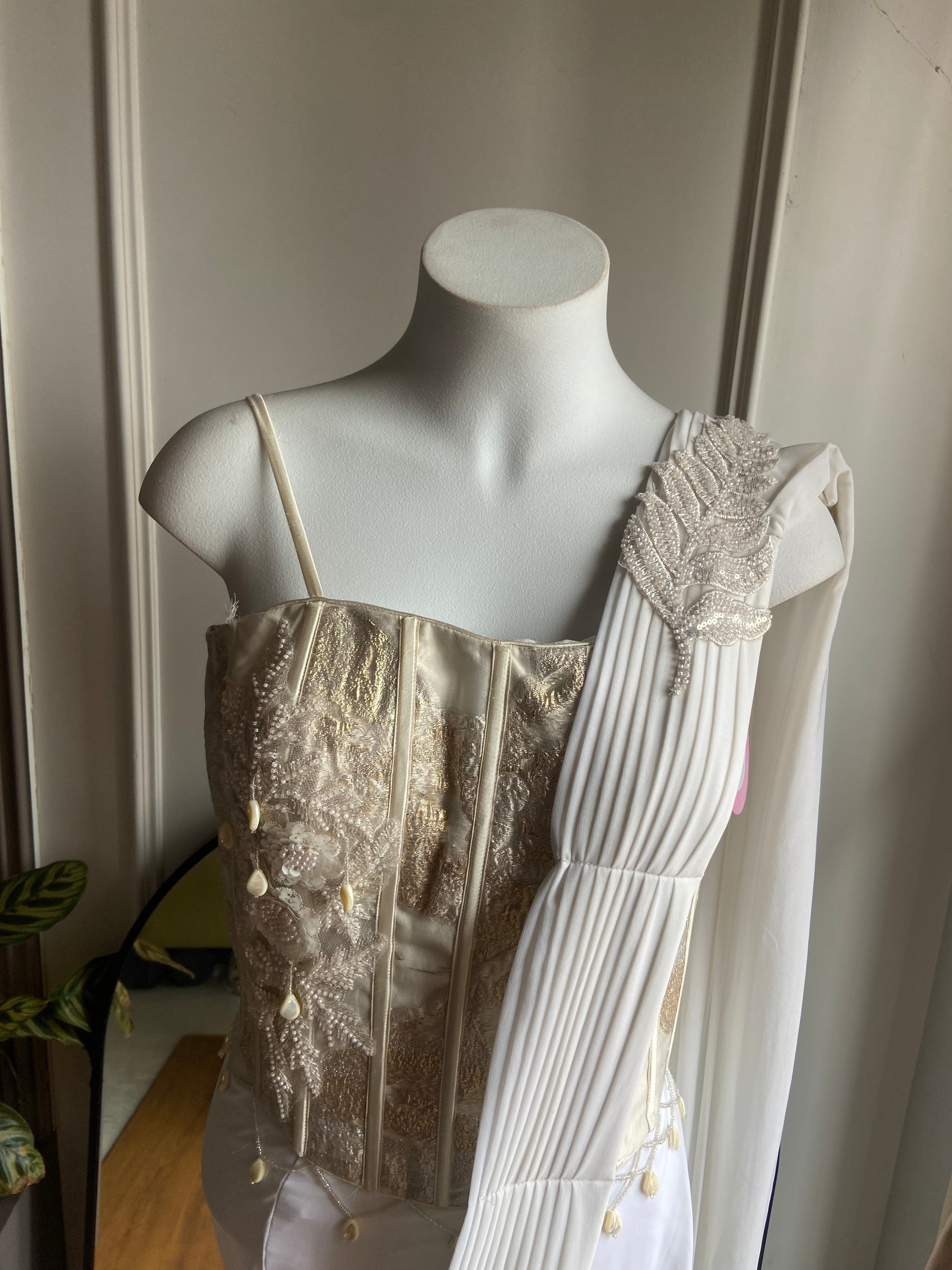 Baby white corset Drape saree with designer hand embroidered