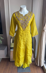 Ruhani Handwork Tissue Anarkali  Dress -Yellow