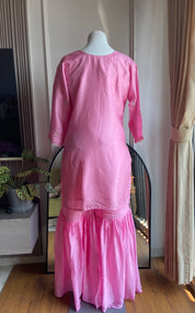 Rajvi Handwork Short Kurta Sharara Dress-Baby Pink