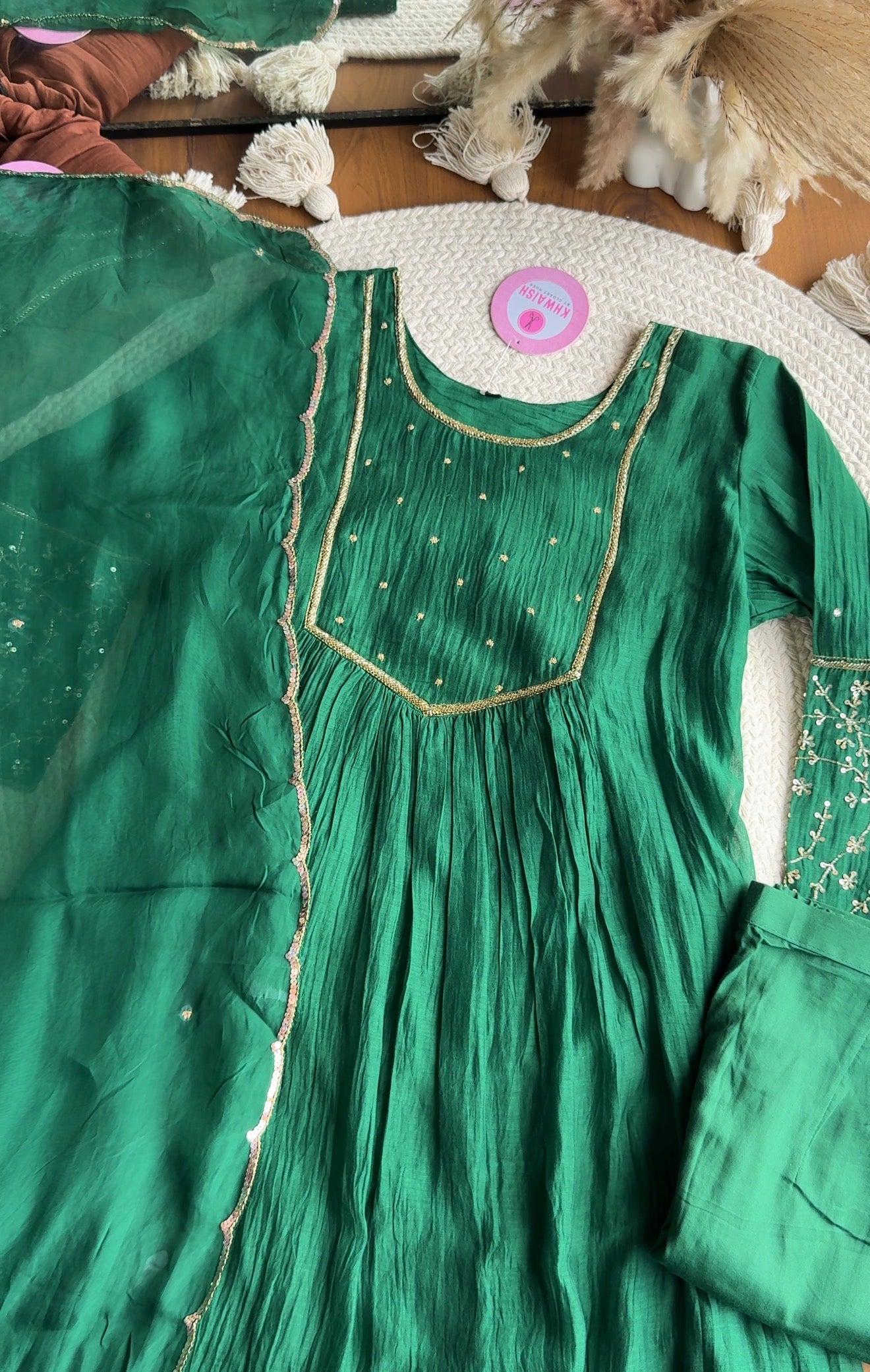 Surbhi Mul Chanderi Aline Dress- Green