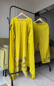Meenal Handwork Russian Silk Dress- Yellow
