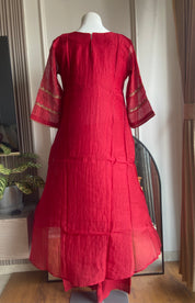 Sara Mul Chanderi Handwork Dress- Red(Preorder 5 days )
