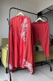 Kanishka Embroided Dress-Rust