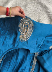 Twinkle Hand Work Mul Chanderi Dress- Blue