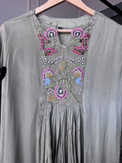 Dimple Chinon Handwork Dress- Powder Green
