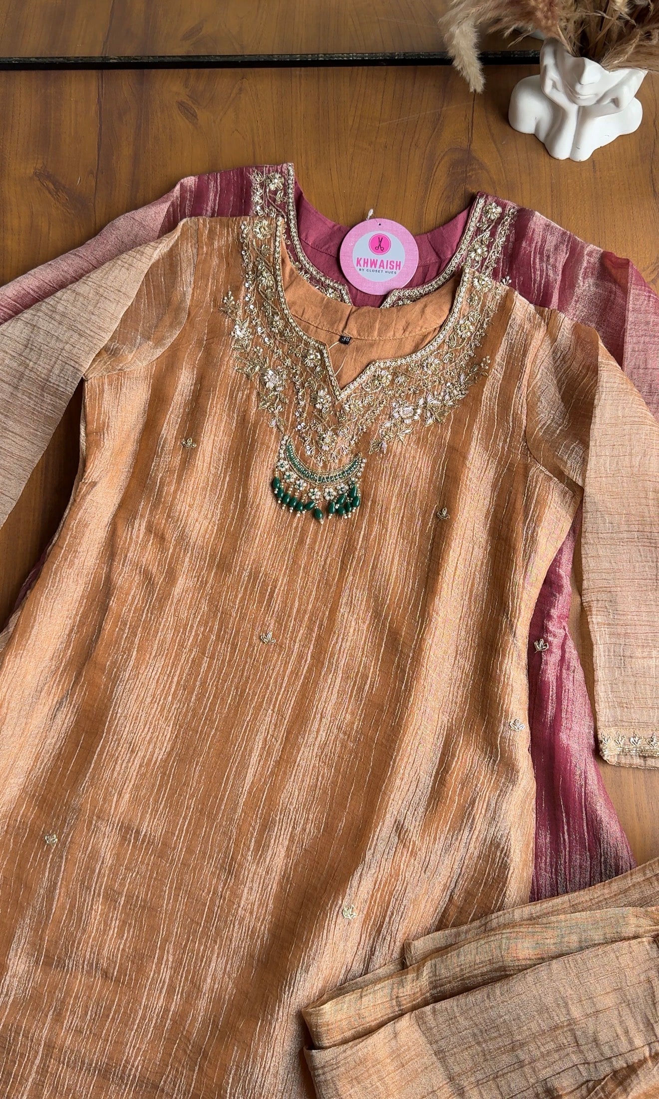 Saumya Green Emerald Hand Work Dress- Golden