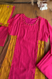 Dhwani Multicolour Kali Mul Chanderi Dress-Pink