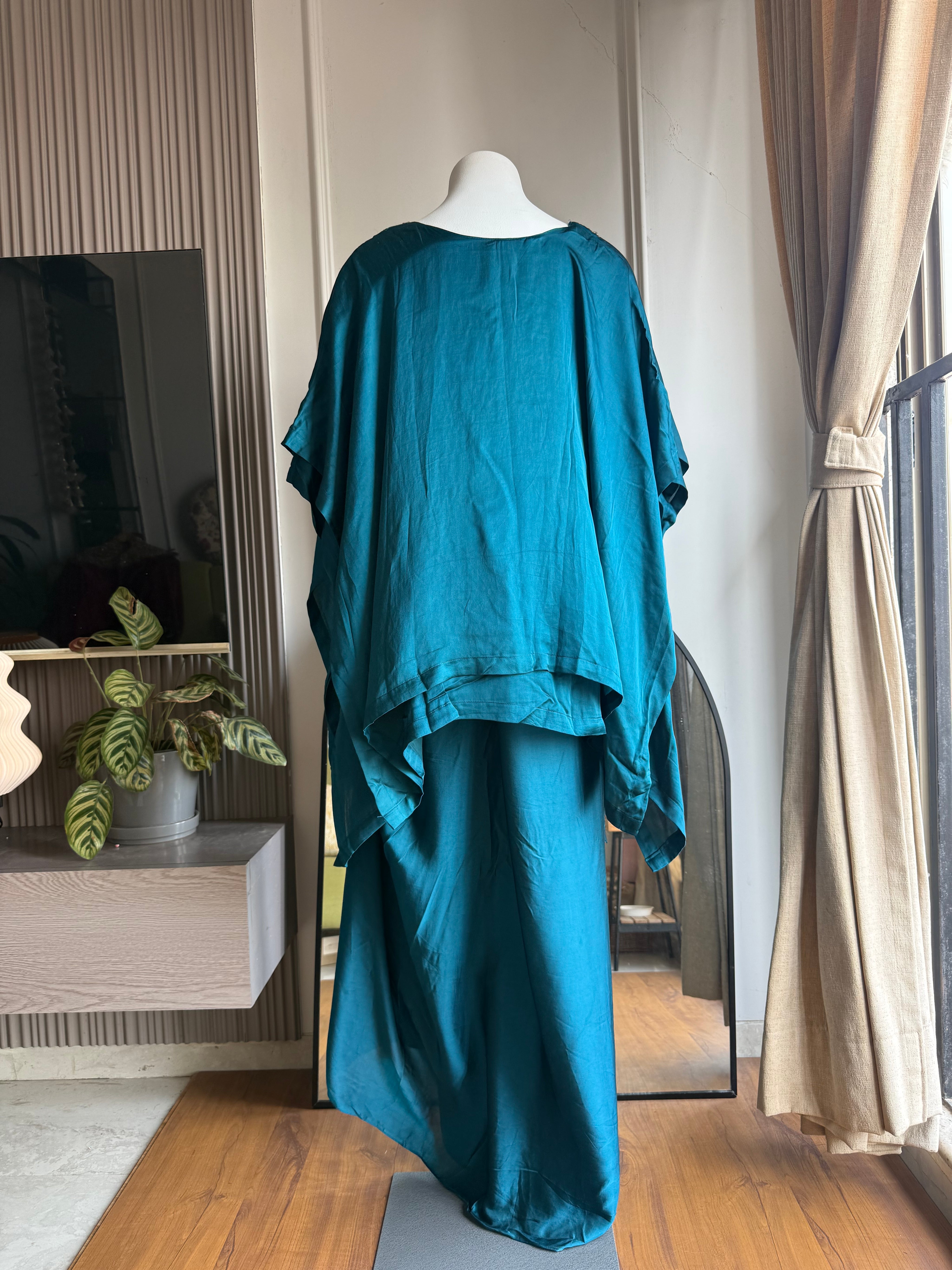 Ansika short kaftan with rap around dhoti- Teal blue