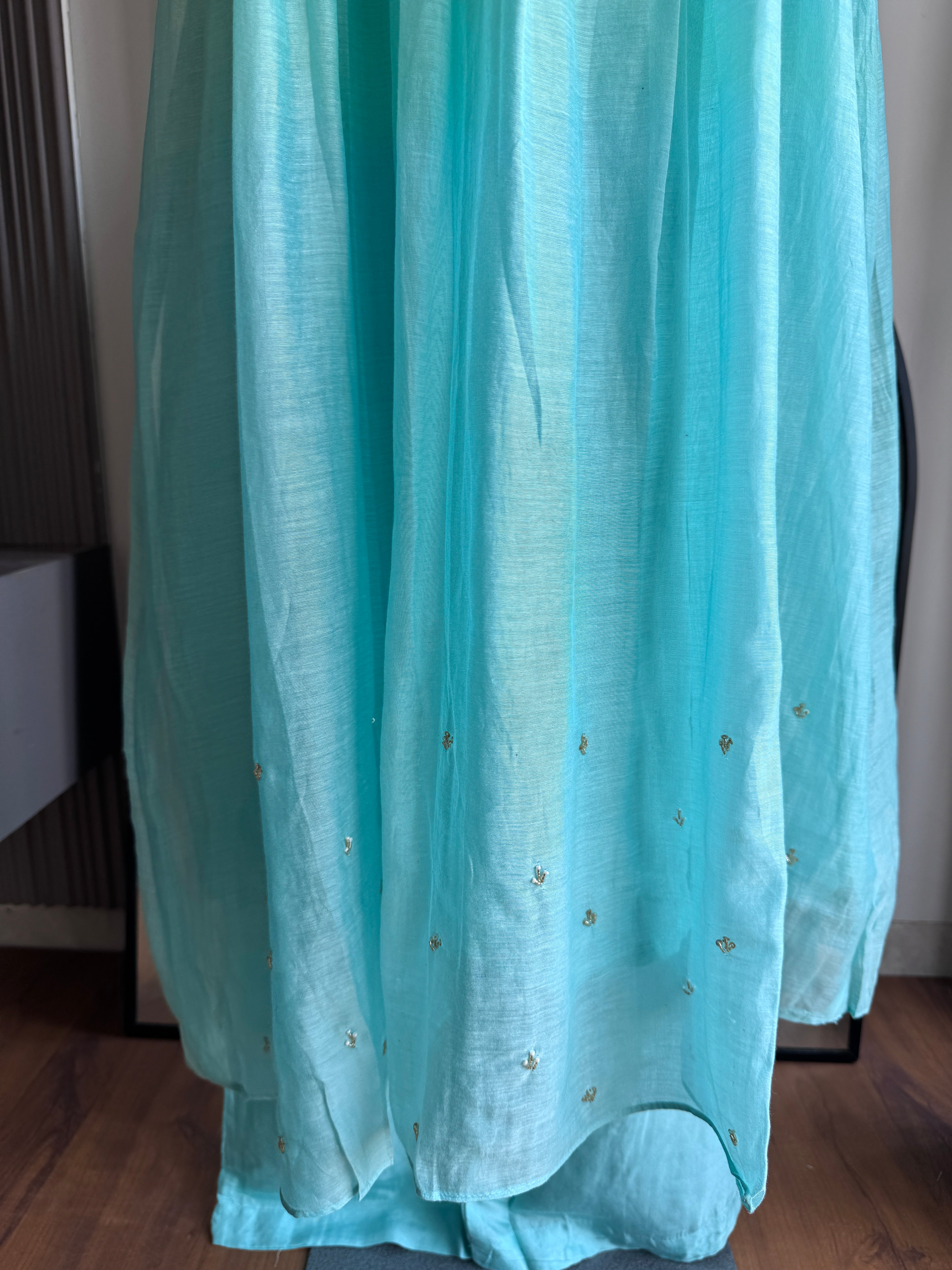 Pratibha Handwork Mul Chanderi  Dress - Sky Blue