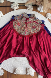 Anushka pure jardozi hand work short kaftan with dhoti- blood red