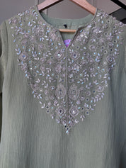 Shakti Handwork Dress- Dusty Green