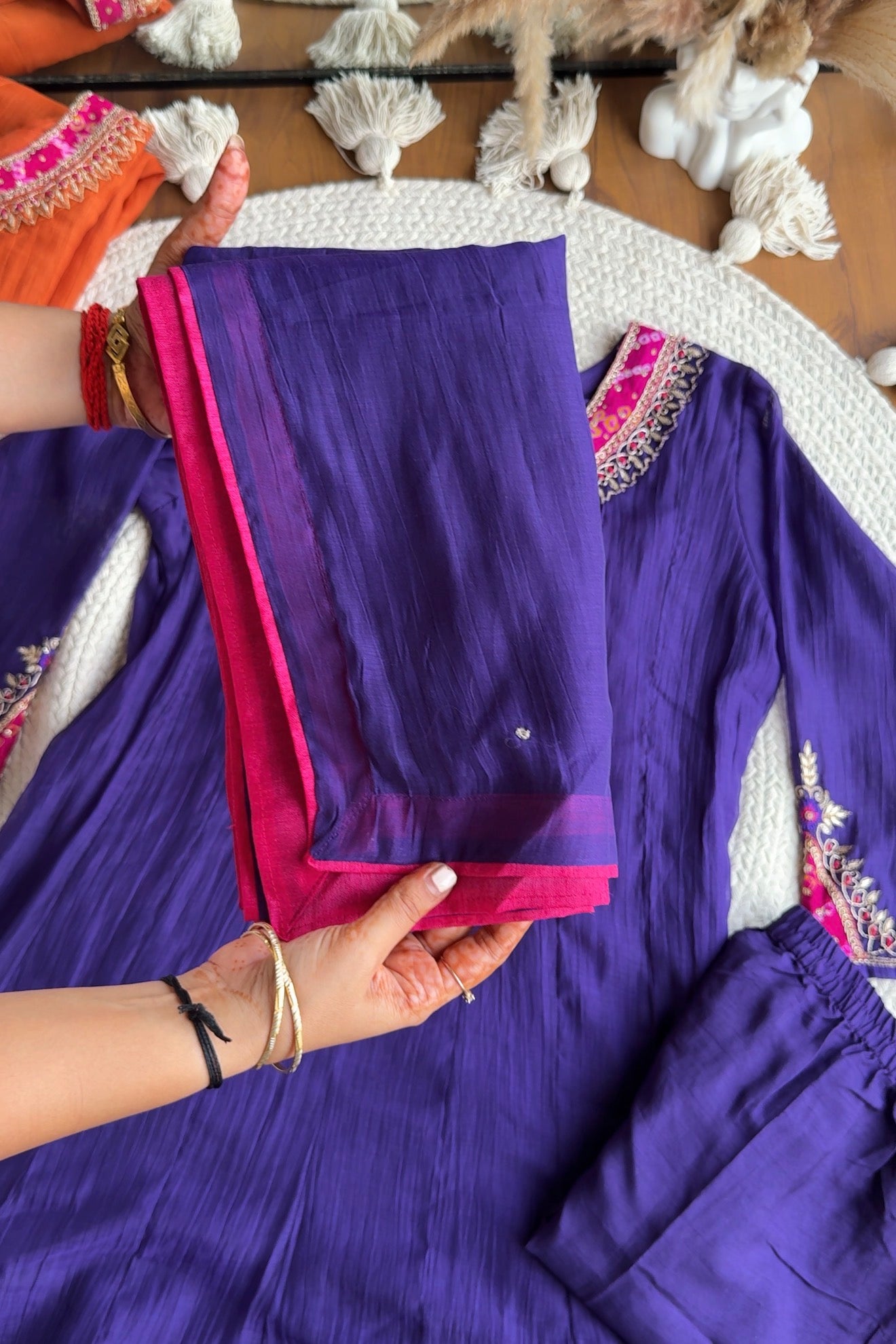 Roshini Bandhej Anarkali Dress- Purple