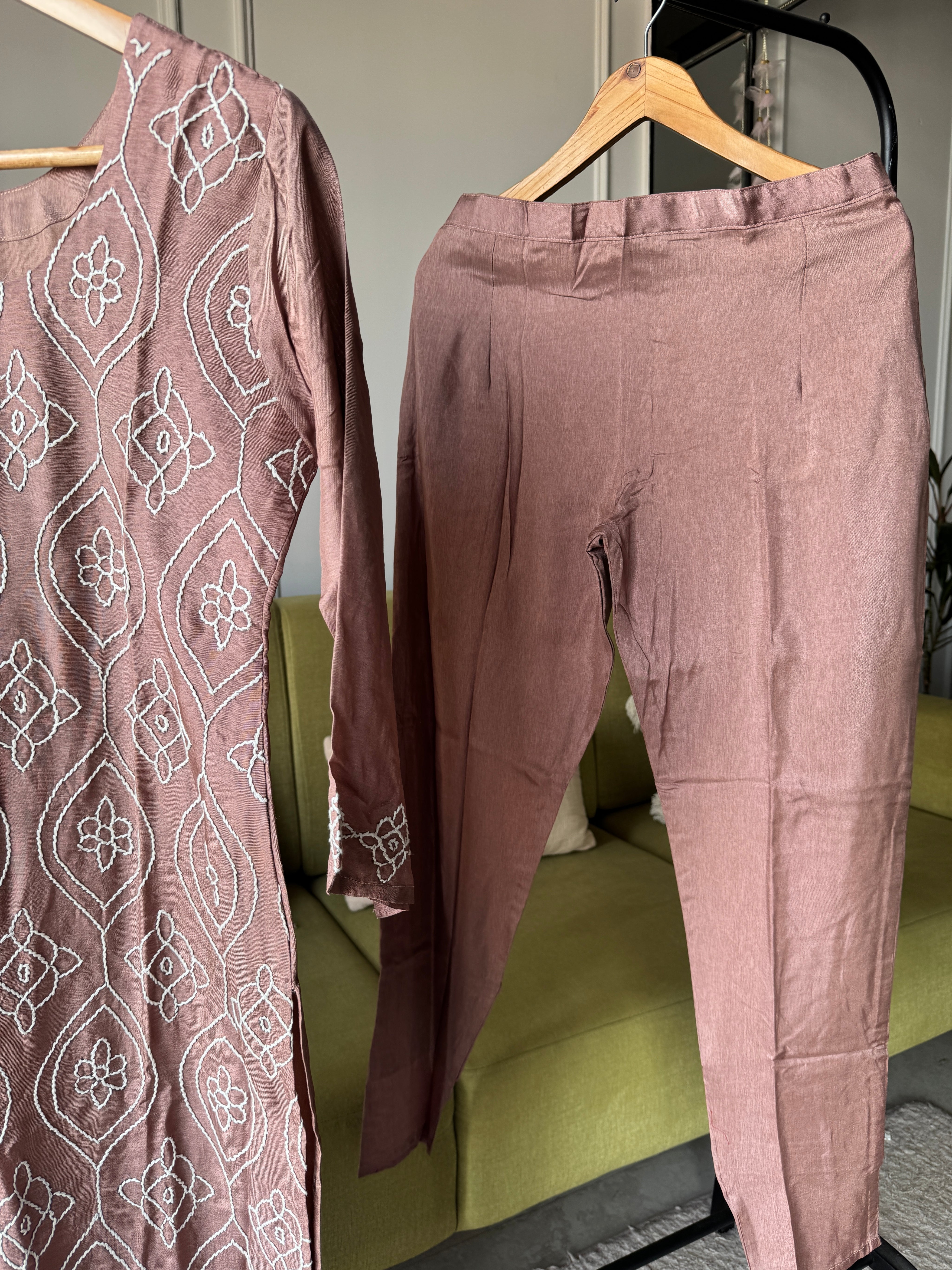 Haniya Embroided Dress- Beige