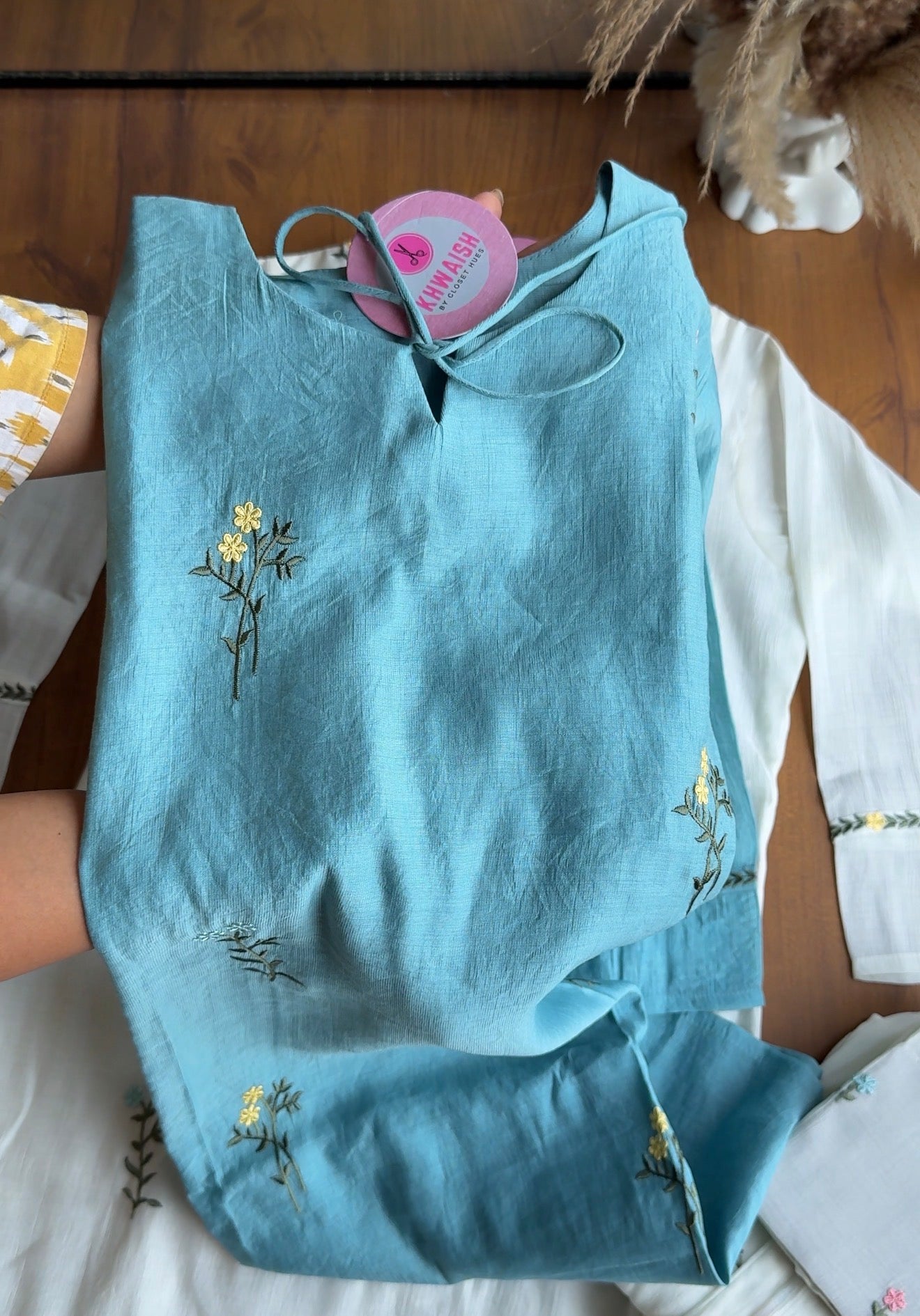 Suri Floral Farshi Pants With Floral Short Kurta And Dupatta Dress-Powder Blue