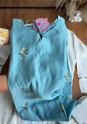 Suri Floral Farshi Pants With Floral Short Kurta And Dupatta Dress-Powder Blue