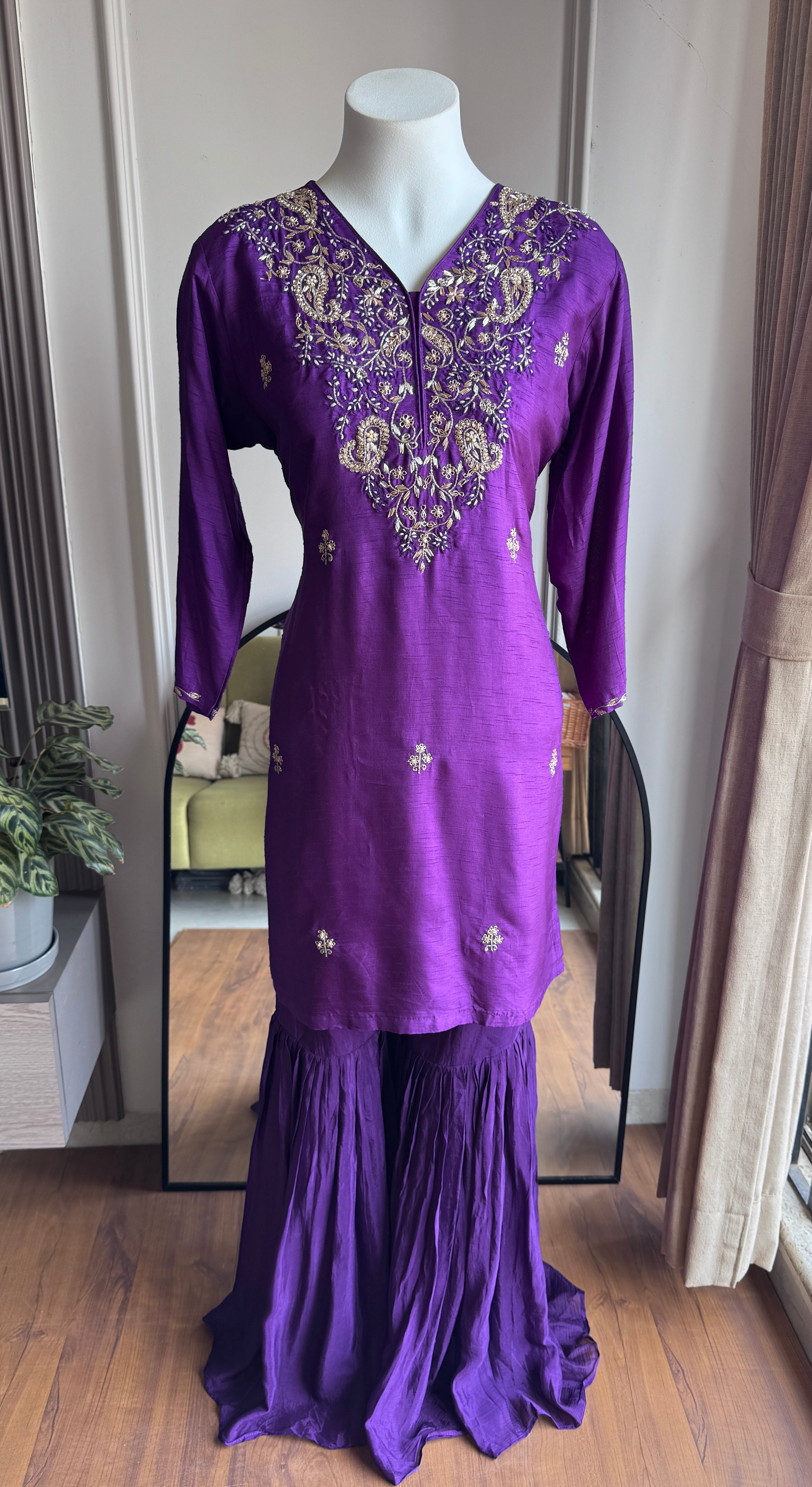 Ruhi Hand Work Sharara Dress- Purple