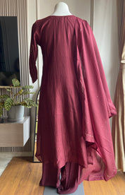 Aastha box neck mul Chanderi dress- Maroon