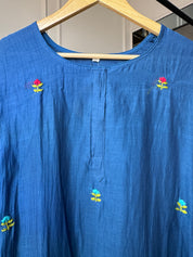Parul Embroided Mul Chanderi Dress- Blue