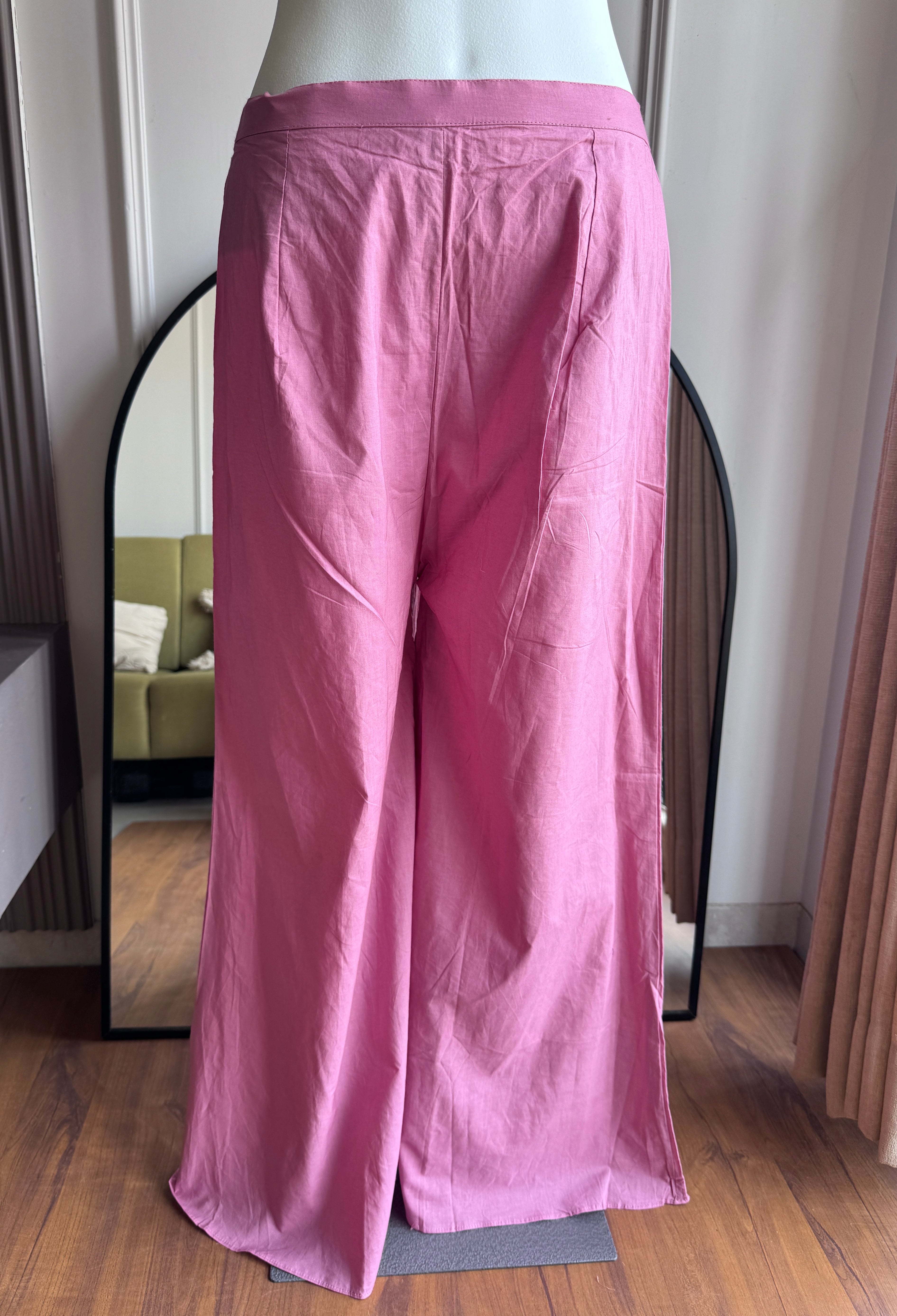 Deepika katha Work Short kurta With Plazzo Set- Pink