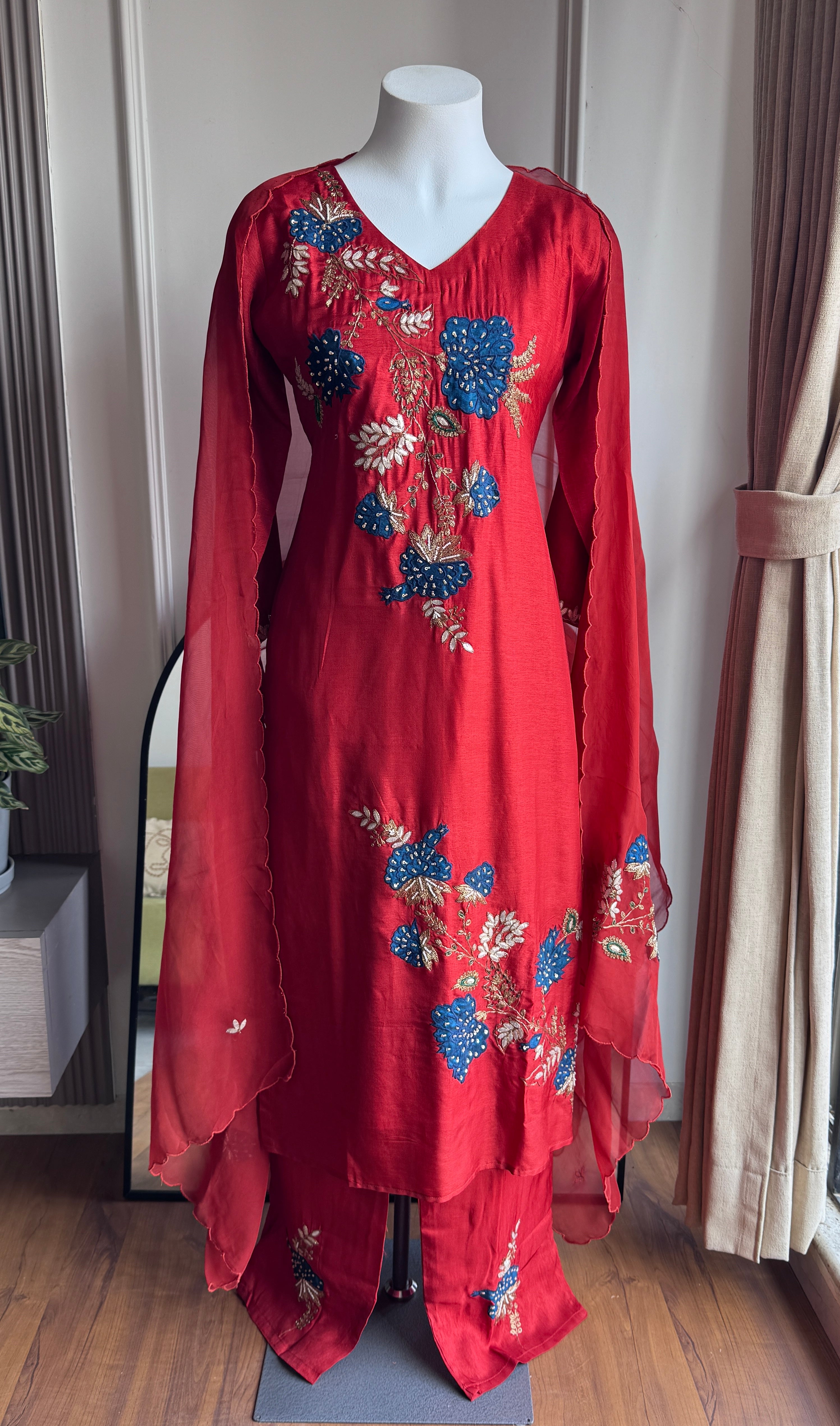 Kanak Multi Colour Handwork Dress- Rust