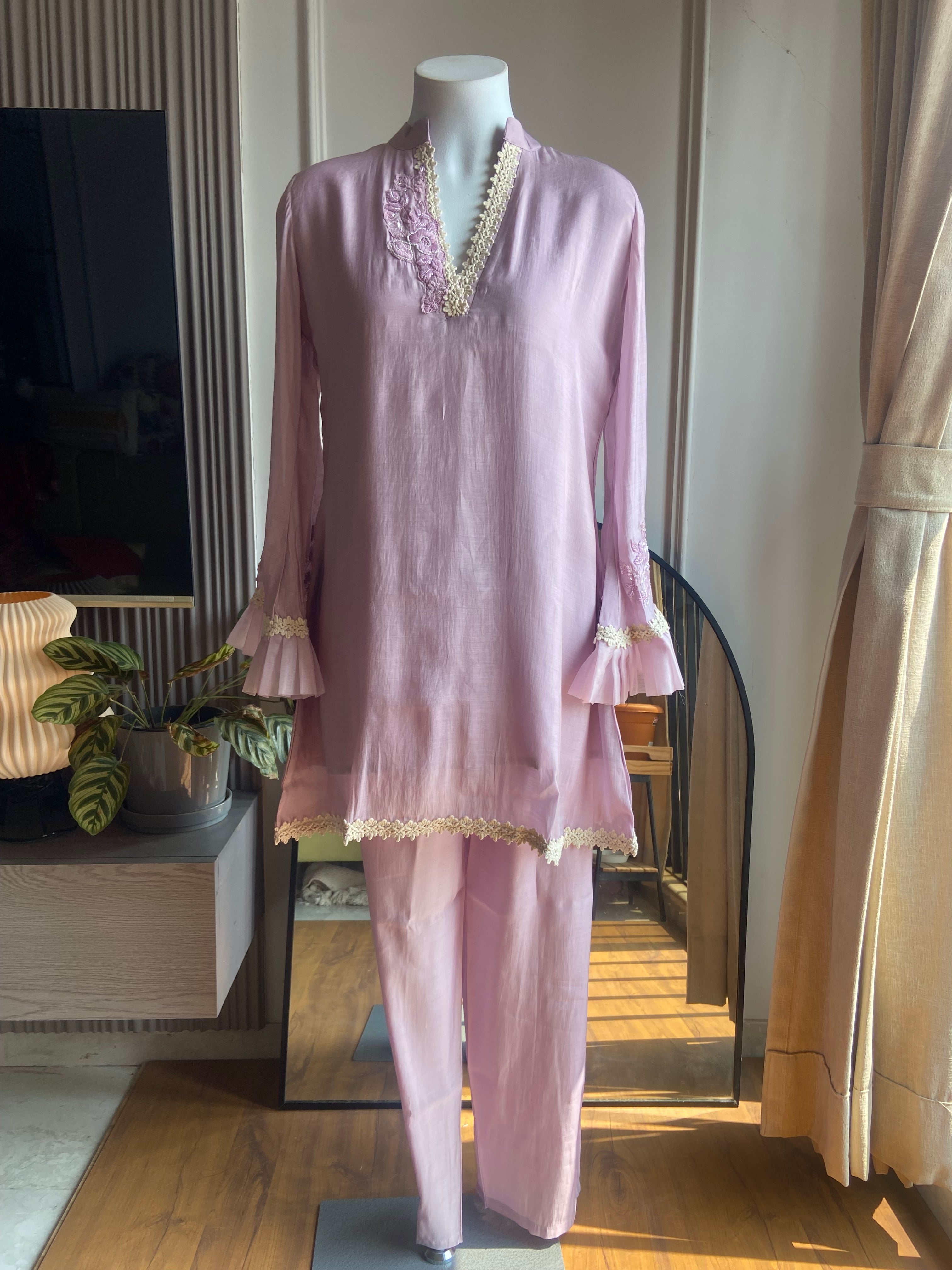 Nikita  thread work coord set (baby pink )