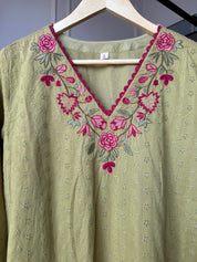 Mahima Embroided Cotton Dress-Green