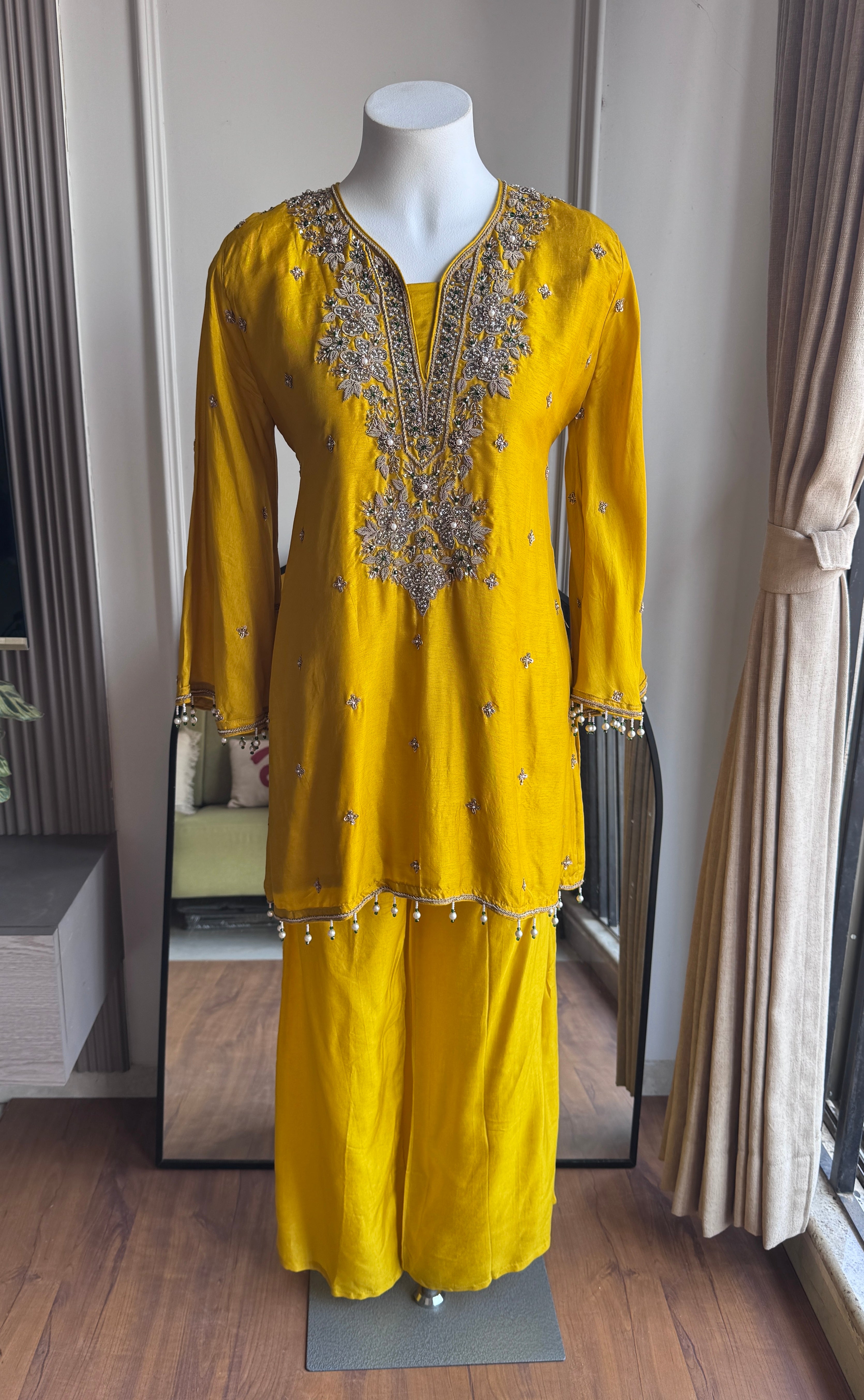 Swara Handwork Dress- Yellow