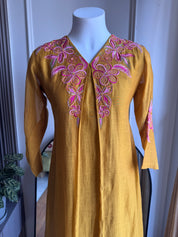 Julie Handwork Mul Chanderi Deess- Musturd Yellow