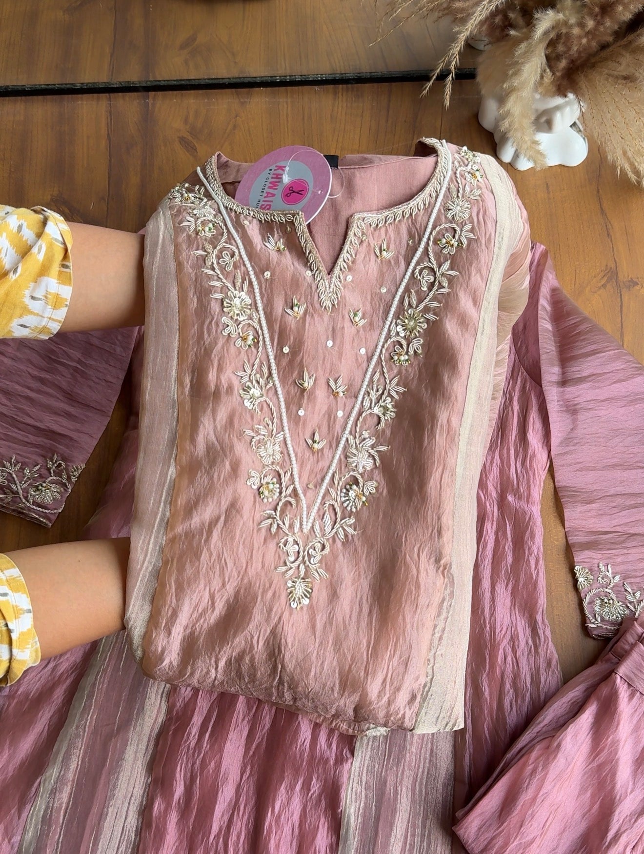Tarini Short Kurta Palazzo Dress- Powder Peach