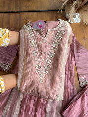 Tarini Short Kurta Palazzo Dress- Powder Peach