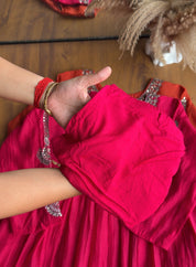 Reshma hand work round neck- Rani Pink