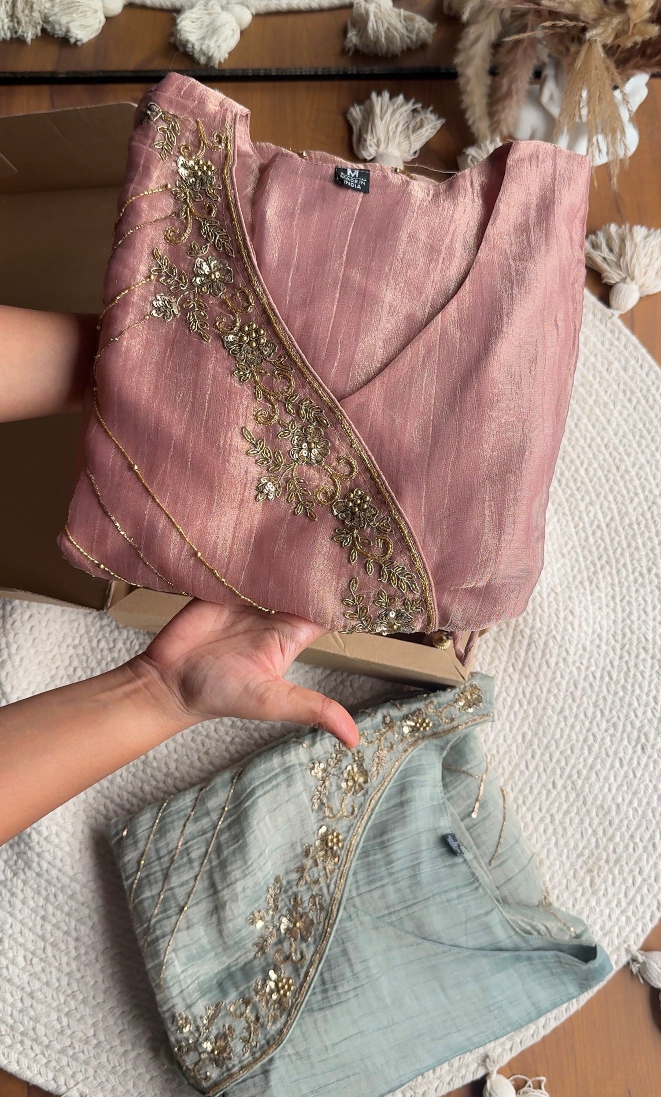 Khushi Handwork Angrakha Dress- Dusty Pink
