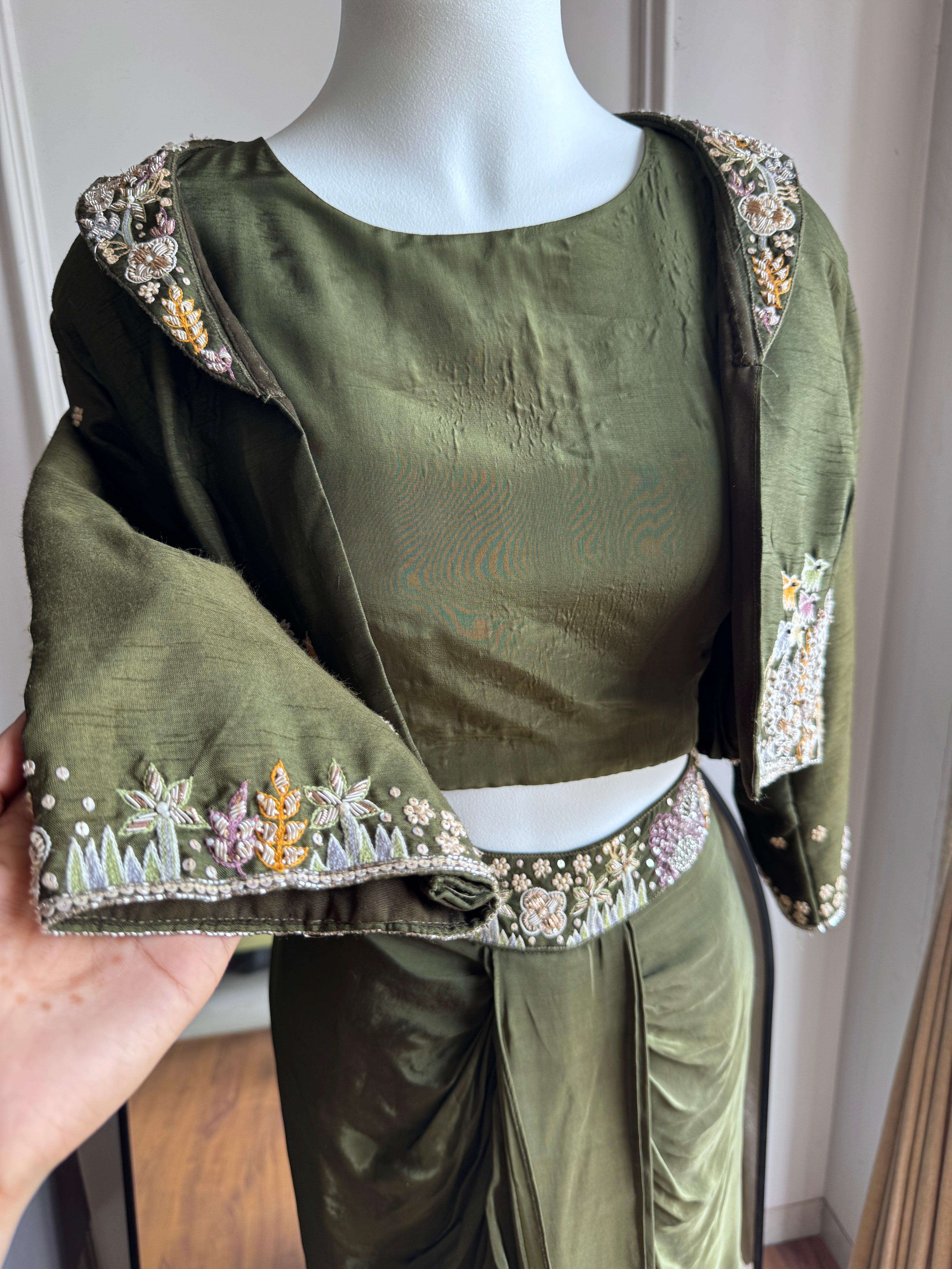 Kirti Handwork Skirt With Jacket Style - Green