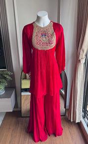 Sweta  Handwork Coord Set- Red (Make to Order)