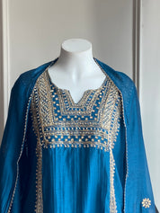 Twinkle Hand Work Mul Chanderi Dress- Blue