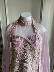 Maheen net plazzo sut with cut bead work