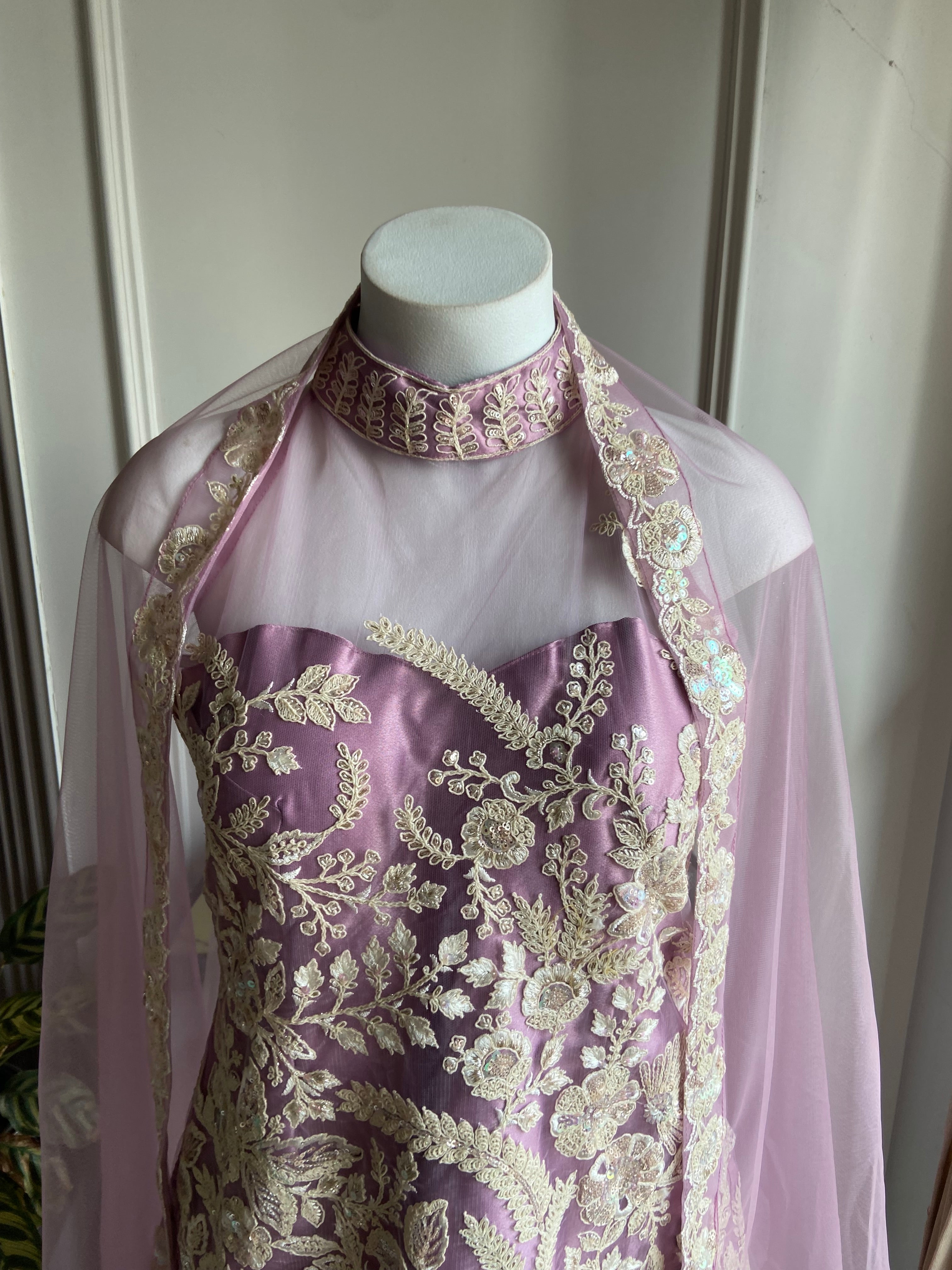 Maheen net plazzo sut with cut bead work