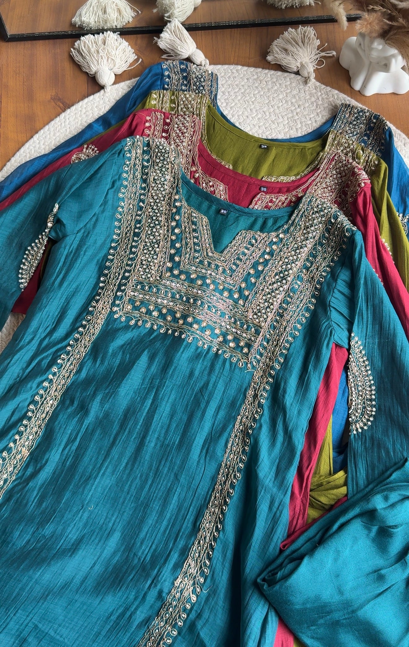 Twinkle Hand Work Mul Chanderi Dress- Green