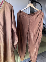 Raveena Embroided Tulip Pant Coord Set- Brown