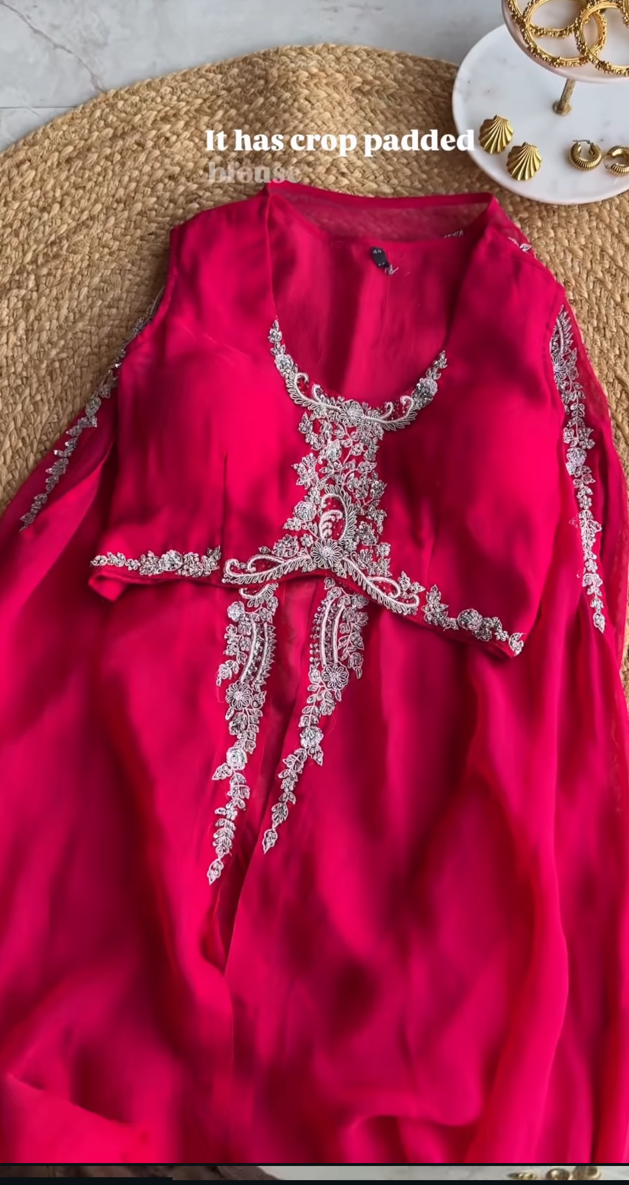 Sweta Crop Padded Blouse With Skirt and Cape