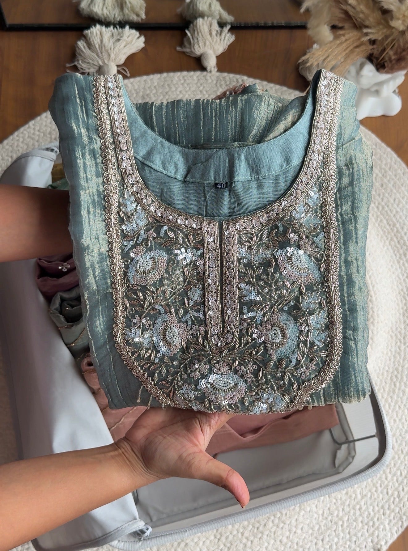 Swini Handwork Tissue Dress - Powder Blue